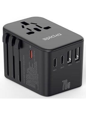 Universal 70W GaN PD Travel Adapter, 3 USB-C & 2 USB-A Ports, Compact Design